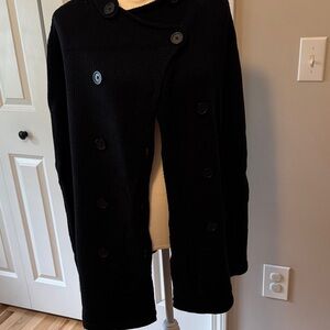 LOFT Black Buttoned Sweater Poncho